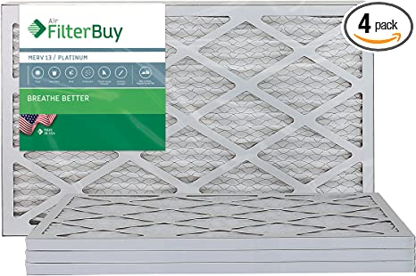 FilterBuy 13x20x1 Air Filter MERV 13, Pleated HVAC AC Furnace Filters (4-Pack, Platinum)