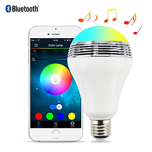 Alritz Smart Bluetooth LED Bulb with Speaker, E27 Dimmable Multi-Color Changing Light Bulb Smart Phone Controlled RGB Music Bulb, Compatible with Android and iOS