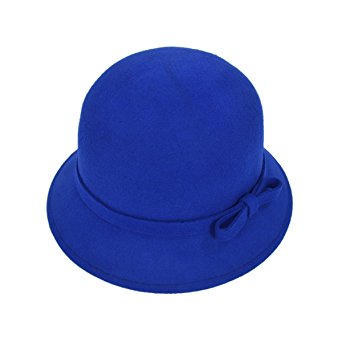 Trendsblue Women's Pure Wool Solid Color Bow Round Cloche Cap Hat - Diff Colors