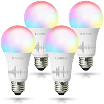 Smart WiFi Light Bulb, Led RGB Color Changing, Work with Amazon Alexa and Google Assistant, No Hub Required, A19 E26 Multicolor LUMIMAN (4 Pack RGBCW Smart Bulb (New Version))