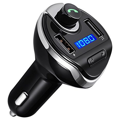 ORIA FM Transmitter Wireless Radio Adapter Car Kit, Audio Receiver with USB Charger & Hands Free Calling for Smartphones, Tablets, TF Card