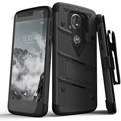 Zizo Bolt Series Compatible with Motorola Moto e5 Cruise Case Military Grade Drop Tested with Tempered Glass Screen Protector Holster e5 Play Black