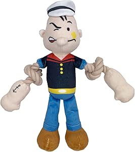 Multipet Popeye Dog Plush Toy w/Rope Arms -Toys for Dogs of All Ages - Extra Soft Plush Dog Toy - Stuffed Dog Toy for Cuddling & Playing - Cute & Tough Pet Toy (11")