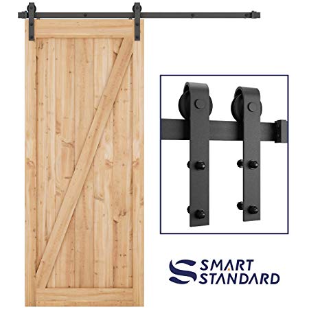 SMARTSTANDARD 6ft Heavy Duty Sturdy Sliding Barn Door Hardware Kit -Smoothly and Quietly -Easy to Install -Includes Step-by-Step Installation Instruction Fit 36" Wide Door Panel(J Shape Hanger)