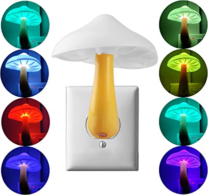 Mushroom Sensor LED Night Light，Plug in 7 Color Changing Magic Lamp, Mini Dream Bed Cut Colourful Night Lights for Adults Kids