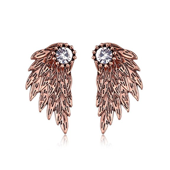MengPa Women's Angel Wings Stud Earrings Gothic Front Back Fashion Jewelry