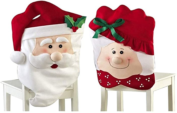Stock Show Christmas Chair Covers Set of 2, Mr Mrs.Santa Chair Slipcover Suit Snowman Snowflakes Chair Back Cover Kitchen Dining Room Hotel Xmas Holiday Party Decor