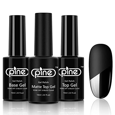 Pine No Wipe High Glossy Top Coat Matte Top Coat and Base Coat Gel Nail Polish Set 3x10ml Soak Off UV LED Gel for Long Lasting Gel Manicure