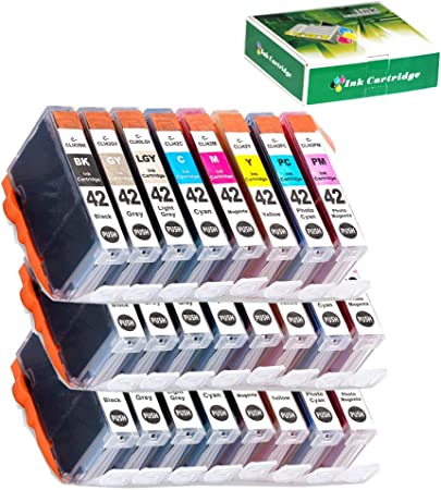 24 Pack Compatible CLI-42 Ink Cartridges Replacement for Canon CLI42 CLI-42 CLI 42 8 Color for use with Pro-100 Pro 100 Printer (3 BK, 3 C, 3 Gy, 3 LG, 3 M, 3 Y, 3 PC, 3 PM)