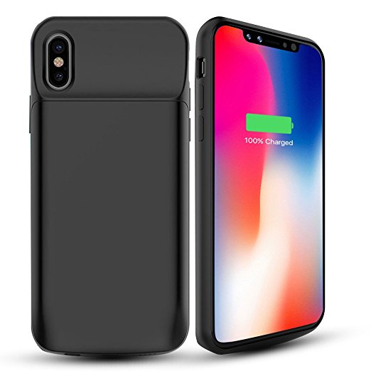 ALCLAP iPhone X Battery Case, 6000mAh Rechargeable Charger Case Portable Protective Charging Case for iPhone X/10(5.8 inch)Add 200% Extra Battery/Lightning Cable Input Mode-Black