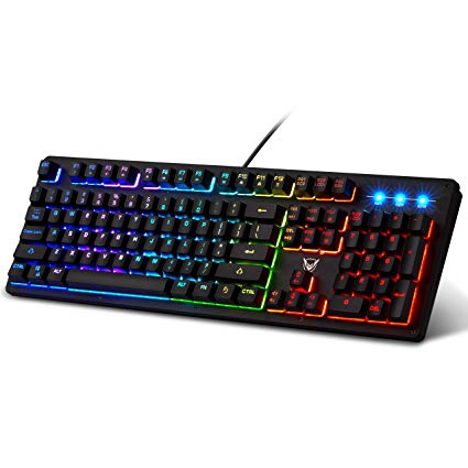 Gaming Keyboard, PICTEK Mechanical Feeling Keyboard RGB Wired PC Gaming Keyboard 104-Key with 19 Key Anti-Ghosting and 7 Rainbow Colors RGB Backlit, Water-Resistant Computer Keyboard for Gamers Typists (Keycap Removable)