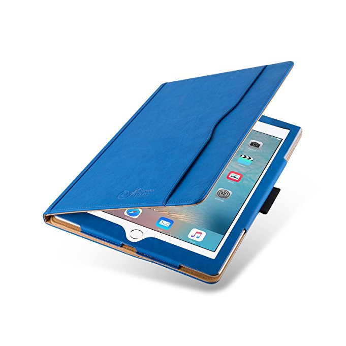 iPad Pro 12.9 Case - The Original Blue & Tan Leather Smart Cover for iPad Pro 12.9" (2017), with Pencil Holder & Stylus