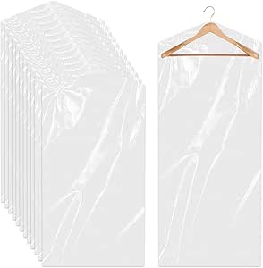 12 Pack Hanging Clothing Covers 60x150 cm Plastic Dry Cleaner Bags Clear Garment Bags Dust-proof Clothing Protector Covers for Home Storage Travel