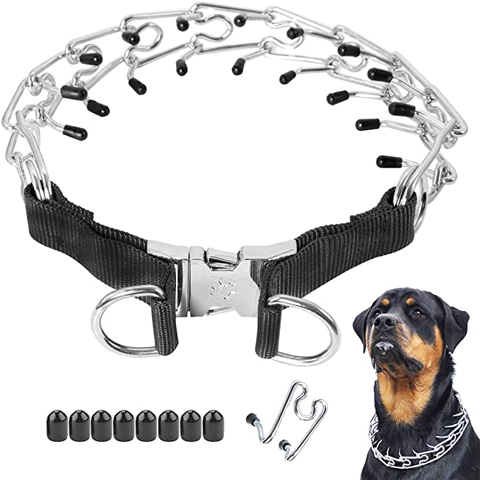Mayerzon Dog Prong Training Collar, Stainless Steel Choke Pinch Dog Collar with Comfort Tips (S, Black)