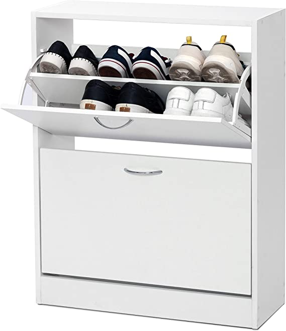 Meerveil 2 Drawer Shoe Cabinet,wooden Shoe Cupboard,2 Tier Shoe Storage Cabinet, Modern Shoe Organizer for Hallway Living Room, 63 x 24 x 81cm(L x W x H)