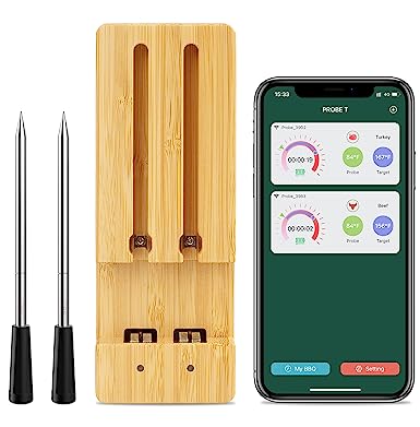 UPMSX Smart Wireless Meat Thermometer with 2 Probes, 165ft Wireless Range Bluetooth Meat Thermometers for Grilling and Smoking, Food Cooking Thermometer for BBQ Sous Vide Oven Smoker Rotisserie