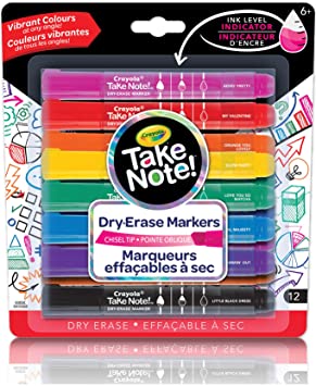 Crayola Take Note! Chisel Tip Dry-Erase Markers, 12 Count, Adult Colouring, Bullet Journaling, School and Craft Supplies, Drawing Gift for Boys and Girls, Kids, Teens Ages 5, 6,7, 8 and Up, Back to school, School supplies, Arts and Crafts, Gifting