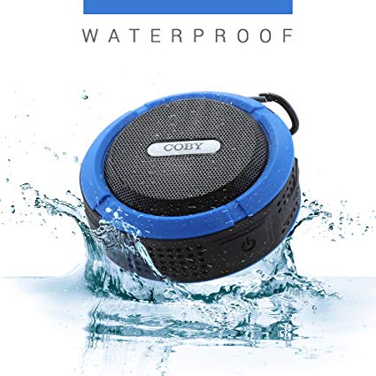 Coby Waterproof Shower Speaker – Portable - Wireless Bluetooth - Water Resistant - Pool Party/Bathroom Music - Mic & Answer Button Media Shortcut Rugged & Compact Built in Suction Cup (Blue)