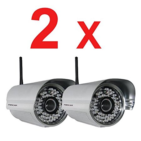 2 Pack Foscam FI8905W Outdoor Wireless/Wired IP Camera with 30 Meter Night Vision (22� Viewing Angle) - Silver