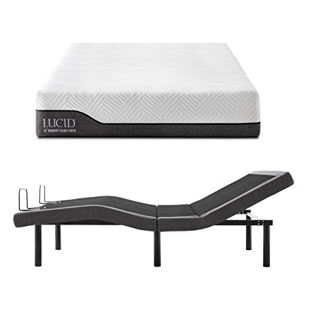 LUCID L300 Adjustable Bed Base with LUCID 10 Inch Memory Foam Hybrid Mattress - Twin XL