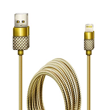 All-metal Lightning Charger USB Cable Super Fast Charging and Transfer Data 3.3ft/1M Cable with Free Chargers for IOS Devices (Gold)