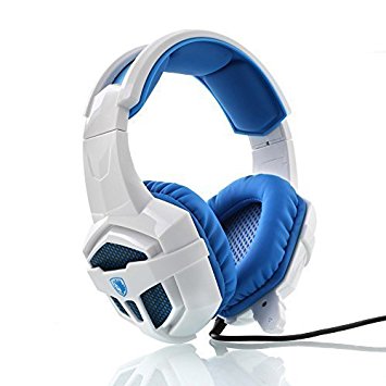 SADES SA-738 Stereo Surround Sound Headset LED Lighting USB PC Gaming Headsets Headphones with Microphone for PC Laptop Mac (White-Blue)