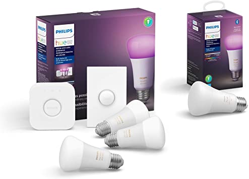 Philips Hue White and Color LED Smart Button Starter Kit with Philips Hue White and Color Ambiance A19 LED Smart Bulb