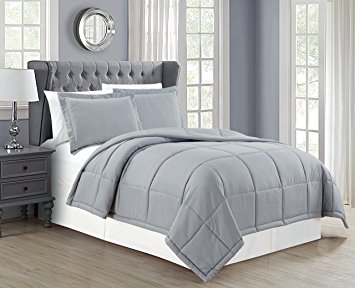 Mk Collection Down Alternative Comforter Set 3pc Full/queen Grey New