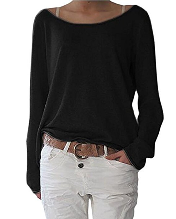 ZANZEA Women's Solid O Neck Long Sleeve T Shirt Casual Knit Tops Blouse Pullover