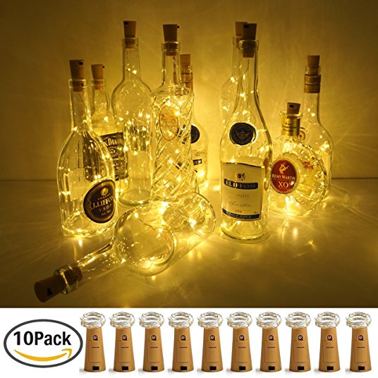 Wine Bottle Lights with Cork, LoveNite 10 Pack Battery Operated LED Cork Shape Silver Copper Wire Colorful Fairy Mini String Lights for DIY, Party, Decor, Christmas, Halloween,Wedding (Warm White)