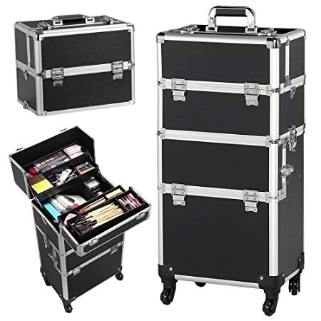 Gotobuy 3 in 1 Makeup Organizer Makeup Beauty Nail Case Cosmetics Trolley Bag Box for Nail Stuff (Black)