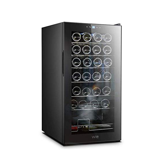 Wine Refrigerator 28 Bottle Compressor Refrigerator Freestanding Wine Cellars with Digital Touch Display UV-Protective Finish Auto-Defrost- Black