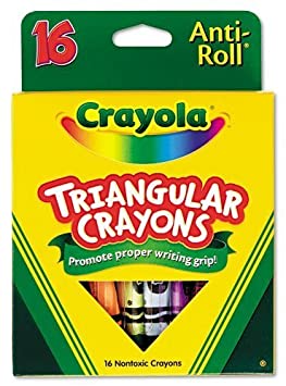 Crayola Products - Crayola - Triangular Crayons, Assorted, 16/Box - Sold As 1 Box - Triangular shape ensures that crayons won't roll away or off surfaces. - Features Anti-Roll benefit. - Helps promote proper writing grip development. - Non-washable formula. -