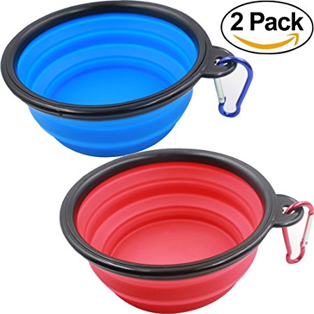 DingTai Pack of 2 Collapsible Dog Bowl Food Water Feeding Portable Travel Bowl Blue and Red