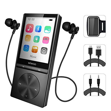 16GB MP3 Player with Bluetooth, Portable Music Player with FM Radio/Voice Recorder Metal Body with Armband for Sport, Support Up to 128GB (Black)