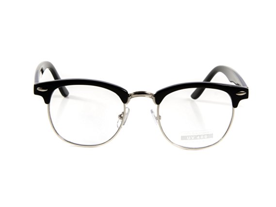 zeroUV - Vintage Inspired Classic Half Frame Horn Rimmed Clear Lens Glasses