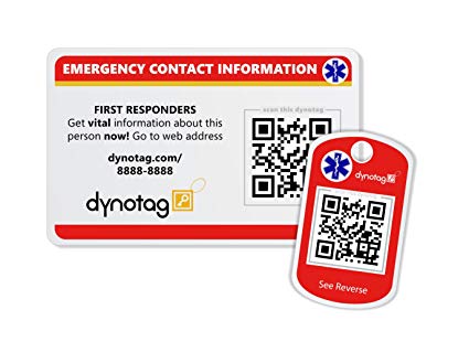 Dynotag Web/GPS Enabled QR Code Smart Medical and Emergency Contact Information Card Kit - Wallet & Keychain cards