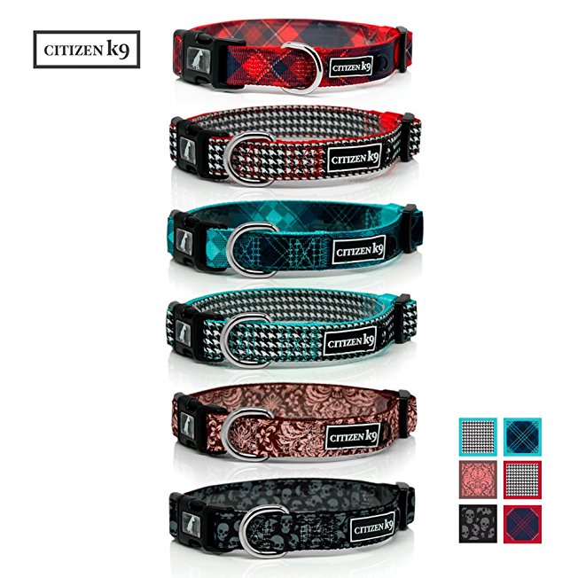 Buju Citizen K9 Dog Collar – Polyester Collars for Dogs or Cats – Pet Training Collar Stays for Pets - Quiet ID Tags Loop – Reflective Logo - Best Dog & Cat Accessories