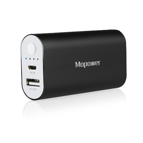 Portable Charger, Mopowr 6000mAh Pocket-Sized Power Bank Aluminum Metal External Backup Battery Pack for iPhone 6 6S, 6S Plus, iPad ,Galaxy S6, Note 3, iPod,HTC,Sony,LG, Mobile Devices (Black)