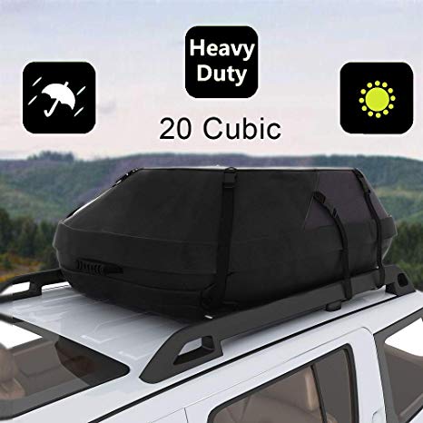 20 Cubic Car Cargo Roof Bag - Waterproof Duty Car Roof Top Carrier - Easy to Install Soft Rooftop Luggage Carriers with Wide Straps 20 Cubic Feet (Thickened - 20 Cubic)