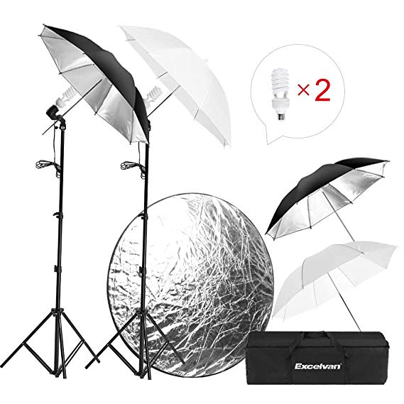 Excelvan Photography Studio Lighting Kit, 5500K Photo Video Portrait Day Light Umbrella Continuous Lighting Kit with LED Lamp and Upgraded Light Holding Socket