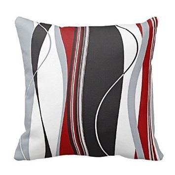 DKISEE Wavy Vertical Stripes Red Black White and Grey Throw Pillow Cover Cushion Case 18"