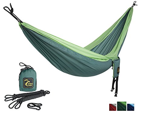 LAUNCH PRICE - Single Camping Hammock - Lightweight Parachute Portable Hammocks for Hiking, Travel, Backpacking, Beach, Yard - Bonus: included hanging set. SWISS DESIGN.