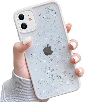 Ownest Compatible with iPhone 12,iPhone 12 Pro Case (6.1 Inch),Clear Sparkly Bling Star Glitter Design for Women Girls Soft TPU Shockproof Anti-Scratch Case for iPhone 12/iPhone 12 Pro-(White)