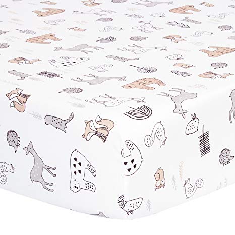 TILLYOU Microfiber Woodland Crib Sheet, Silky Soft Animals Toddler Sheets for Baby Boys and Girls, Lovely Breathable Cozy Hypoallergenic, 28 x 52in, Forest Animals Theme