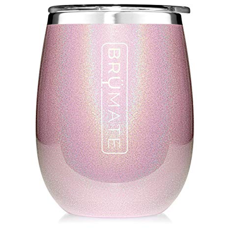 BrüMate Uncork'd XL 14oz Wine Glass Tumbler With Splash-proof Lid - Made With Vacuum Insulated Stainless Steel (Glitter Blush)