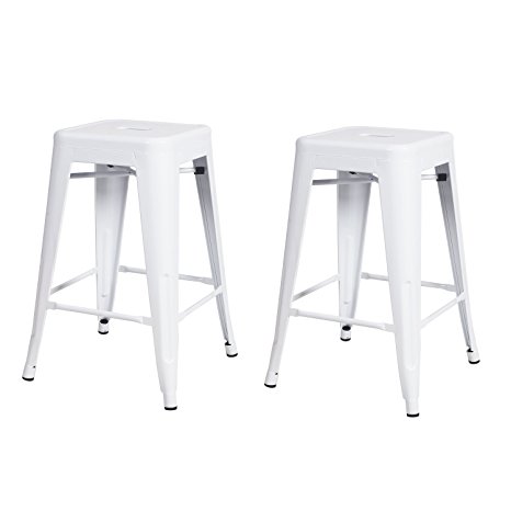 Adeco 2016 NEW Adeco 24-inch Metal Counter Stools Tolix Style Industrial Chic Chair, Glossy White, Set Of 2, white