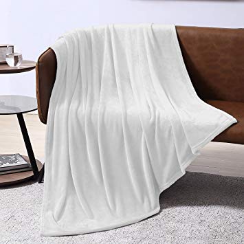 EXQ Home Fleece Blanket Twin Size White Throw Blanket for Couch or Bed - Super Soft Microfiber Fuzzy Flannel Blanket for Adults or Pet (Lightweight,Non Shedding)