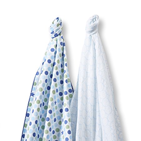 SwaddleDesigns SwaddleDuo, Dots and Stars Duo (Set of 2 in Navy)