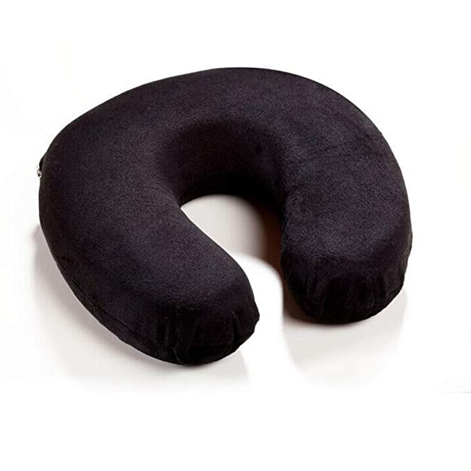 Eleery U Shaped Memory Foam Pillow Neck Support Headrest Cushion Air Flight Car Travel (Black)